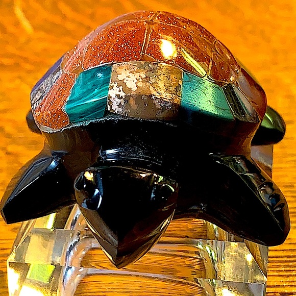TURTLE BLACK OBSIDIAN CARVED CRYSTAL GOLDEN SANDSTONE MULTIPLE - Picture 7 of 7